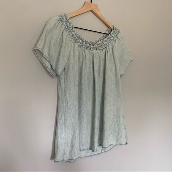 Michael Stars Small Chambray Short Sleeve Off Shoulder Chambray Top Shirt - Picture 2 of 8